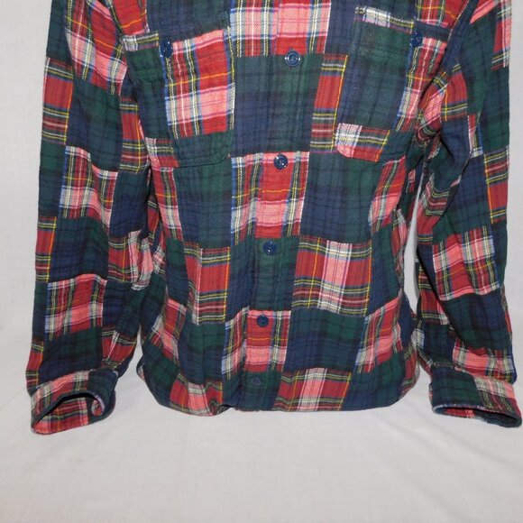 J Crew Mens L Mid Weight patchwork Plaid WorkShirt  Flannel Shirt Red Green blue - Picture 3 of 10